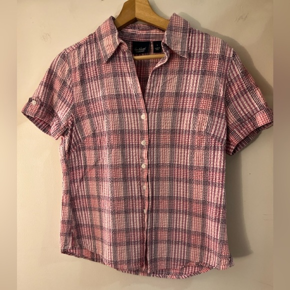 Gloria Vanderbilt Casuals Plaid Short Sleeve Women's Top - Pink M - Picture 1 of 9